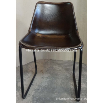 Industrial Leather Chair Dark Color Seat with X stich